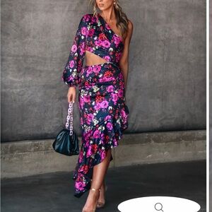 Vici Dolls Dee Elly One Shoulder Cutout Floral Dress